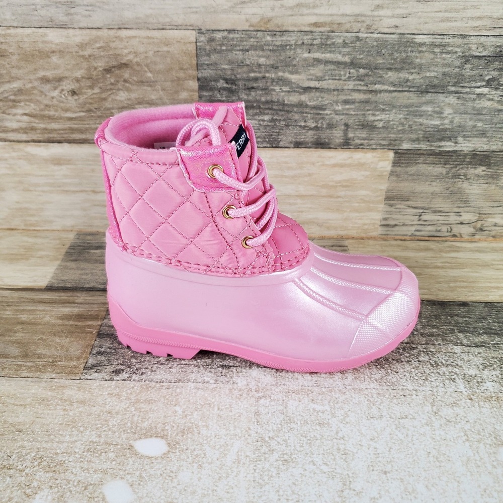 Sperry Port Kids Snow Boot Sz 11 M Pink Rubber Lace Up Mid Top Round Toe Footbed
